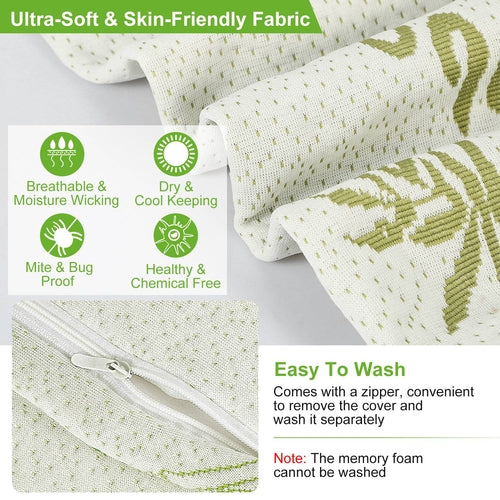 S-L Size Options -- 1Pc Bamboo Memory Foam Sleep Pillow Contoured