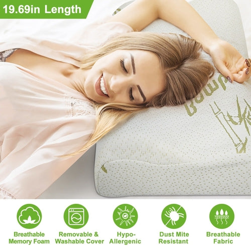 S-L Size Options -- 1Pc Bamboo Memory Foam Sleep Pillow Contoured
